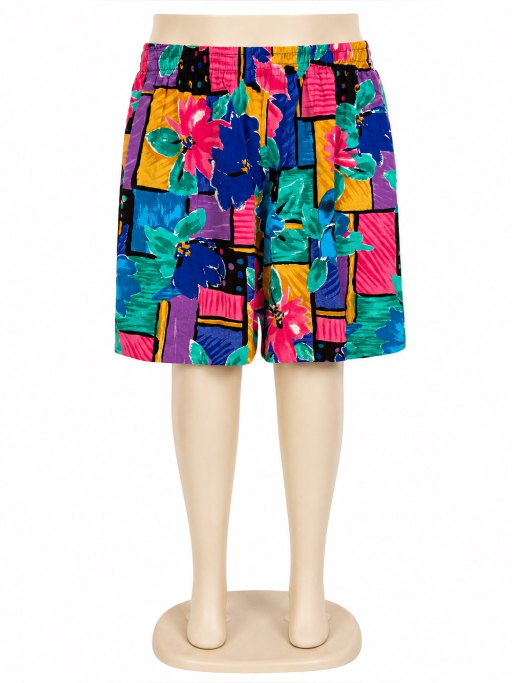 Vintage Women’s Floral Patchwork Elastic Waist Shorts - Multicolor